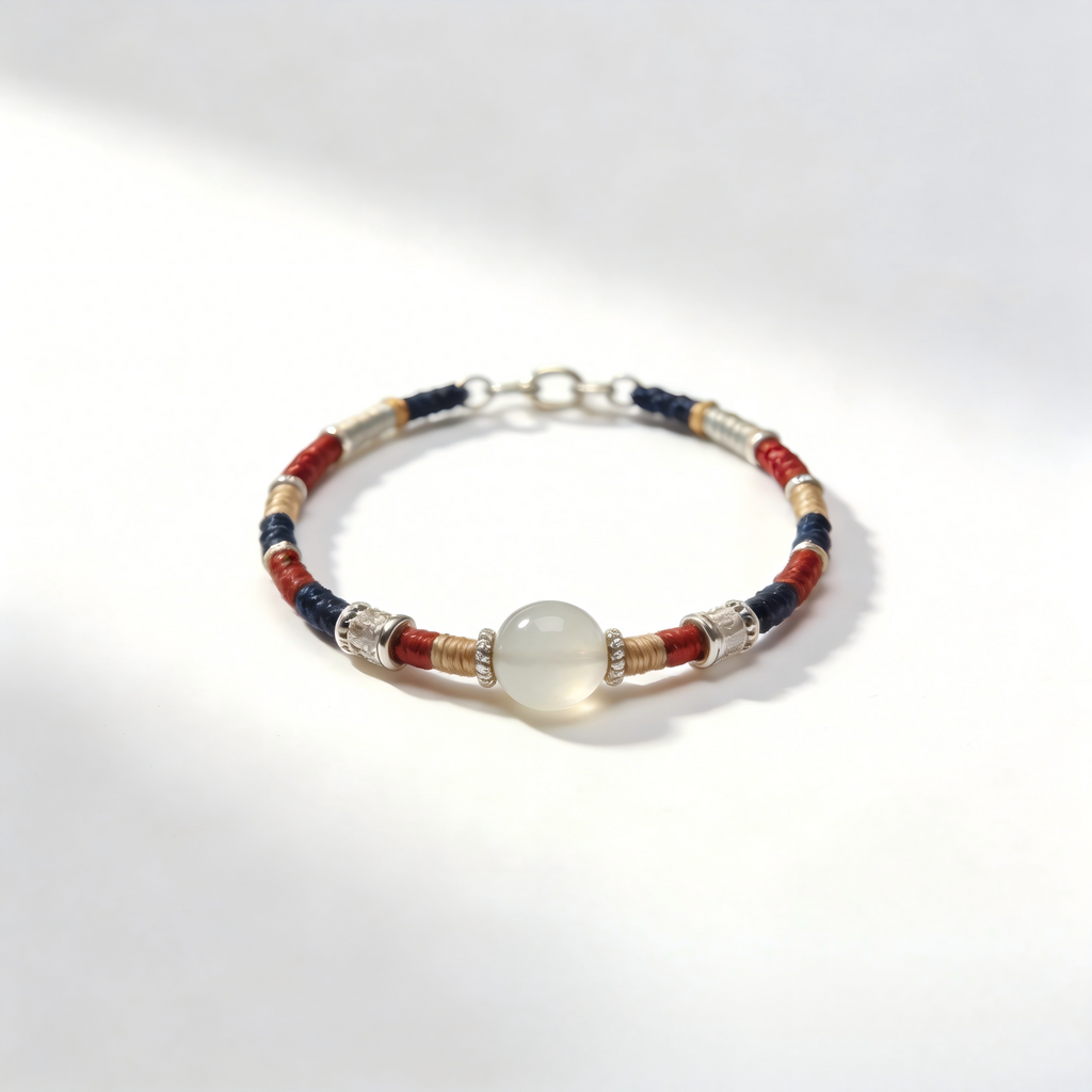 Color-Thread Beaded Bracelet with Center Accent Stone