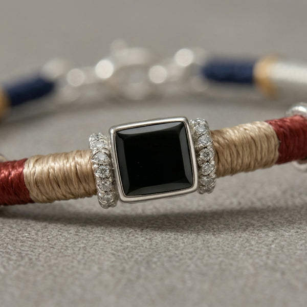 Color-Thread Bracelet with Geometric Center Accent