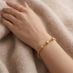 Gold-Plated Twisted Link and Beaded Chain Bracelet