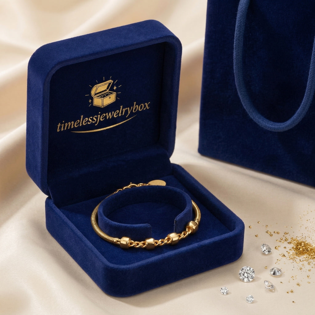 Gold-Plated Twisted Link and Beaded Chain Bracelet