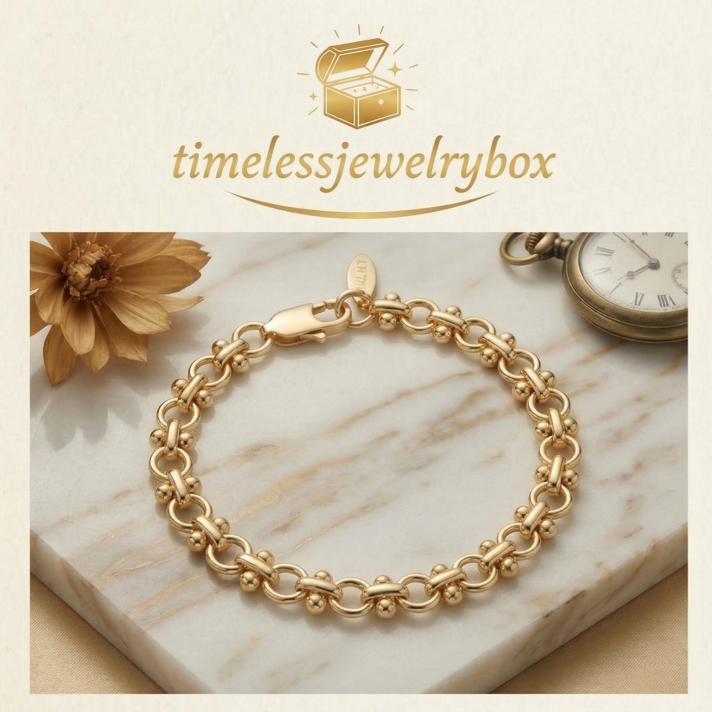 Gold-Plated Link Bracelet with Polished Ball Accents