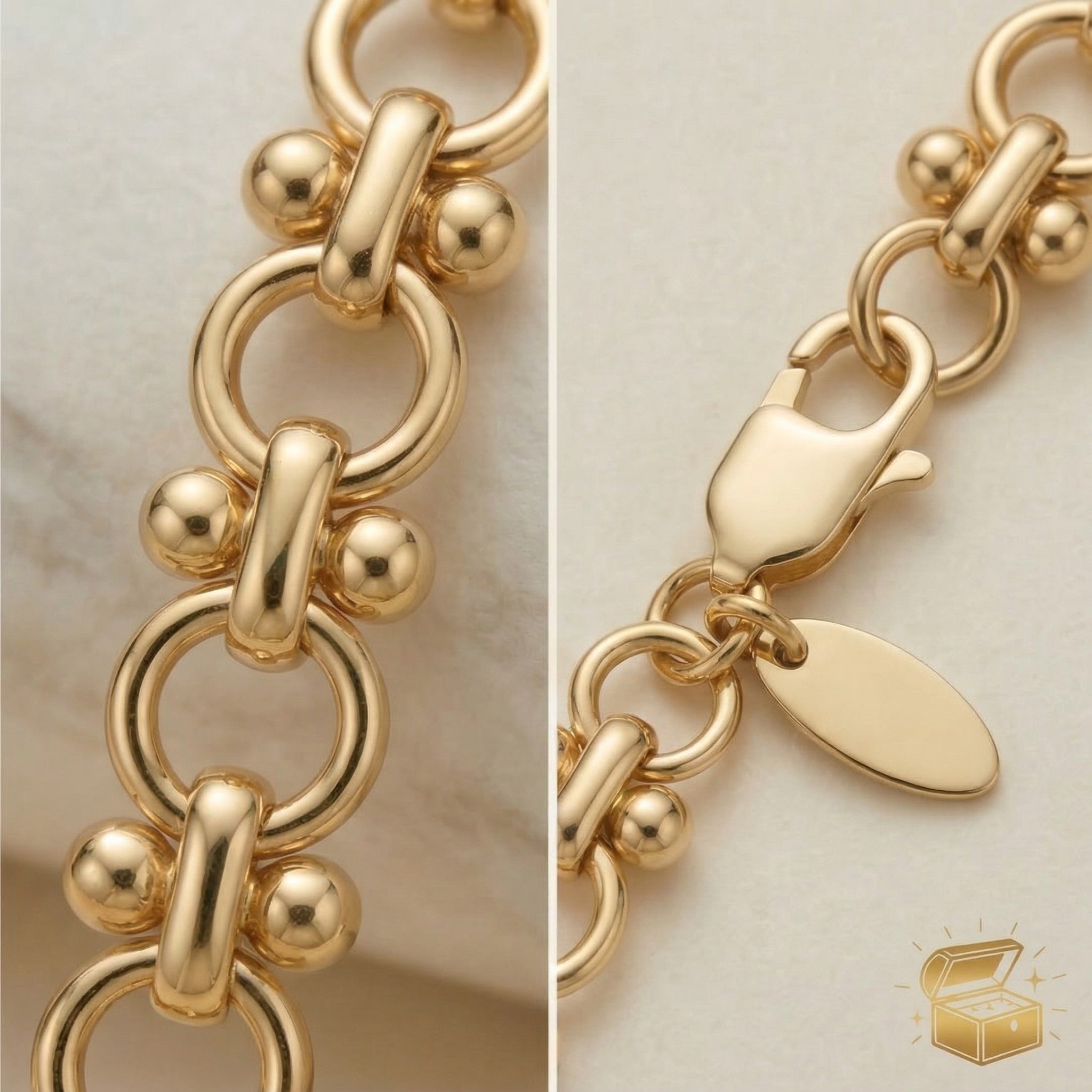 Gold-Plated Link Bracelet with Polished Ball Accents