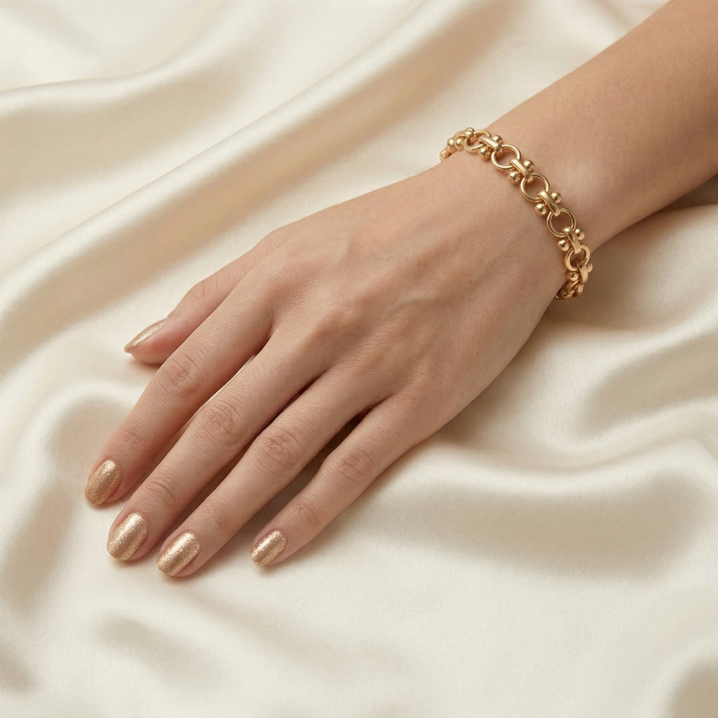 Gold-Plated Link Bracelet with Polished Ball Accents