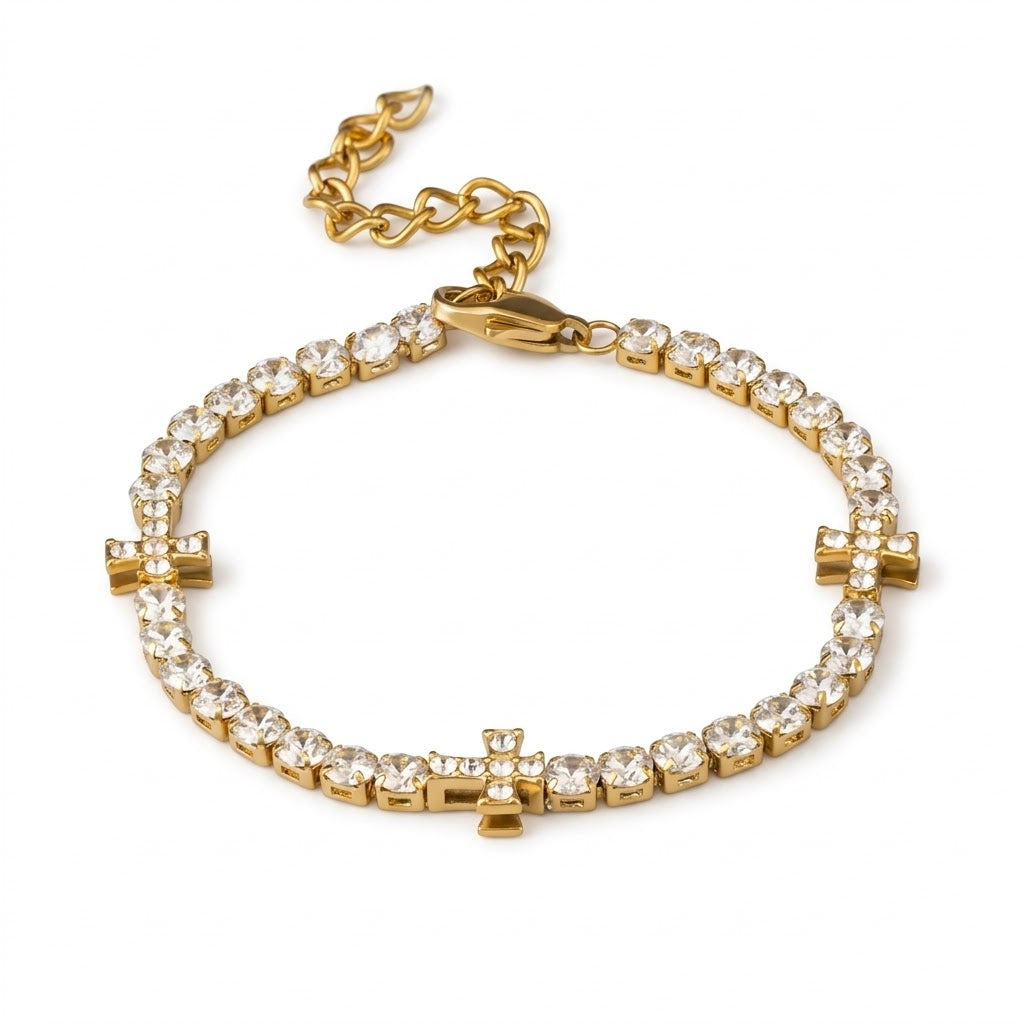 Gold-Plated Crystal Cross Bracelet