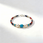 Braided Bracelet with Blue and Pearl-Style Center Accents