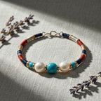 Braided Bracelet with Blue and Pearl-Style Center Accents