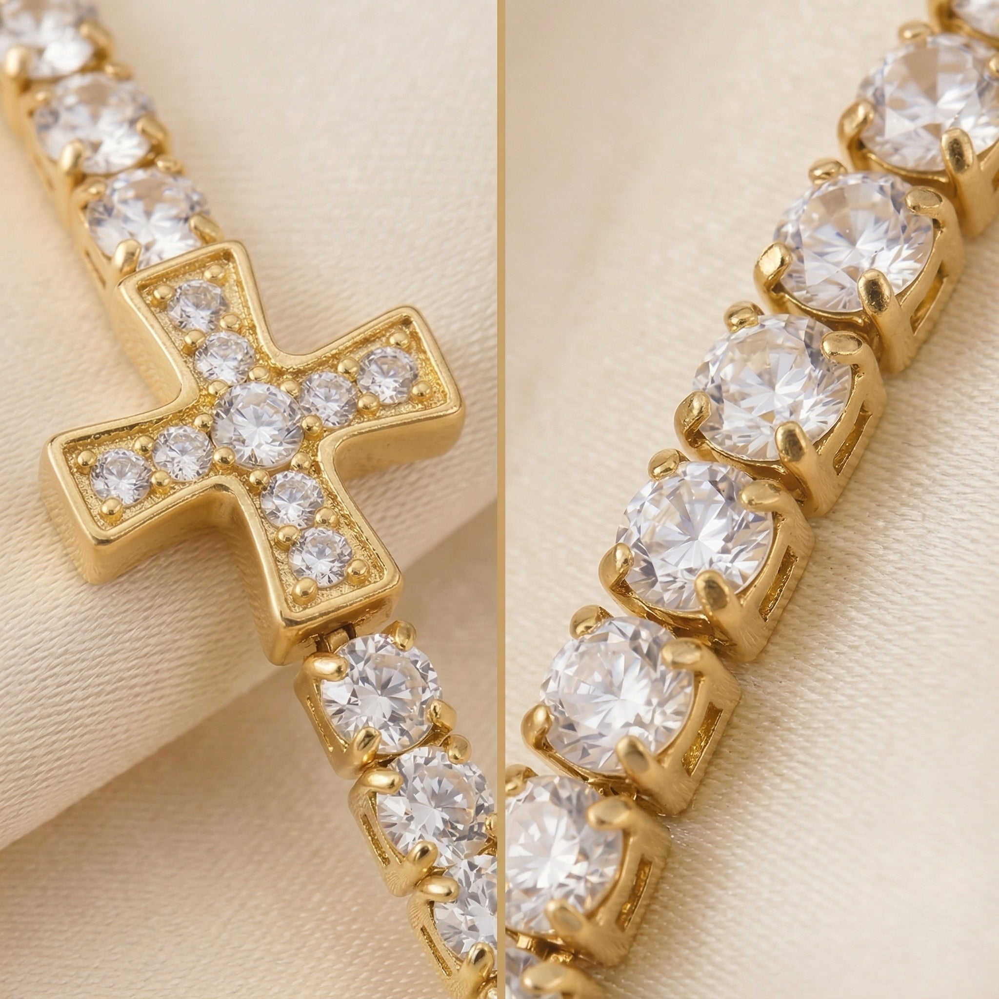 Gold-Plated Crystal Cross Bracelet