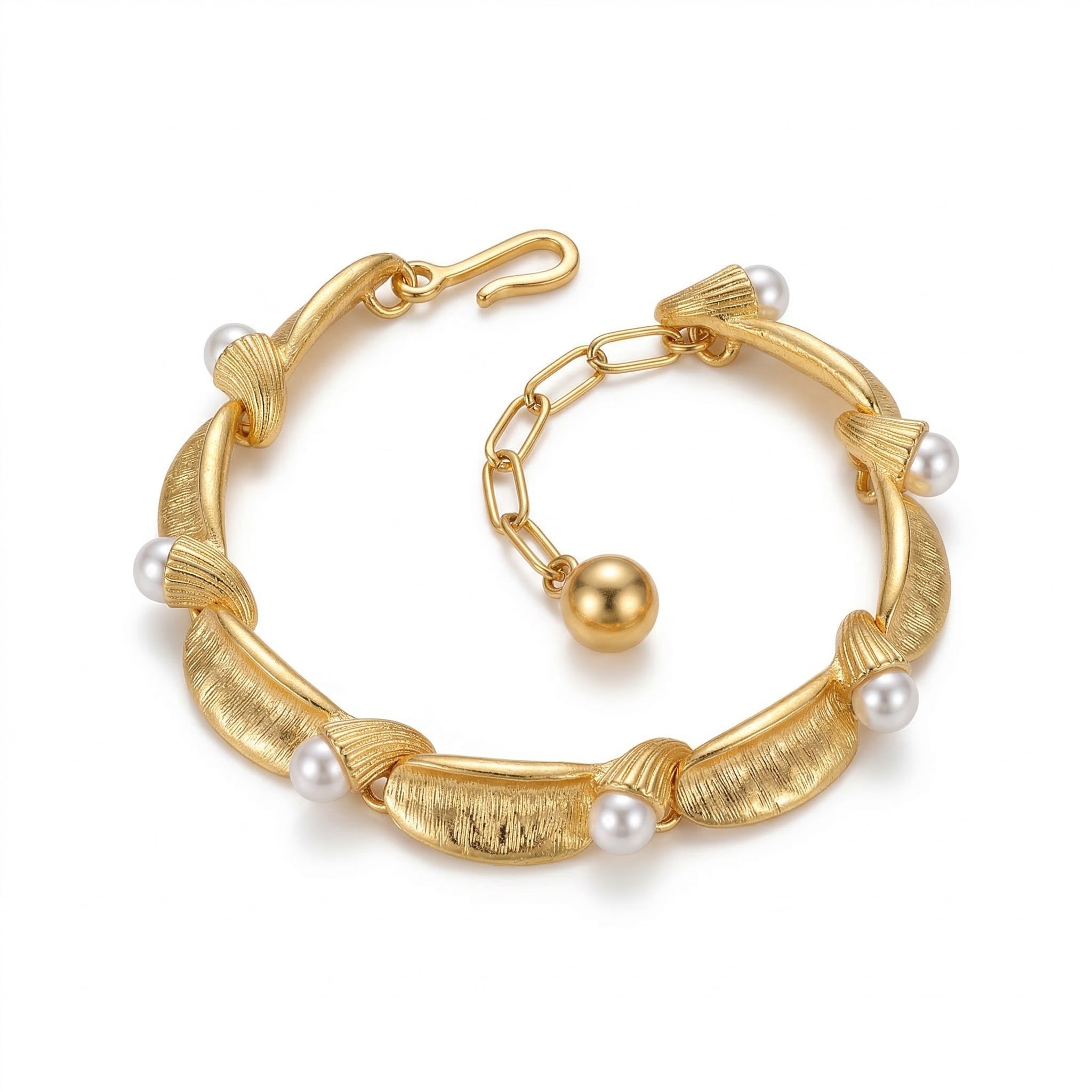 Gold-Plated Pearl and Leaf Design Bracelet