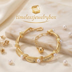 Gold-Plated Pearl and Leaf Design Bracelet
