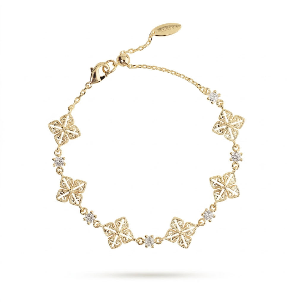 Gold-Plated Lace and Crystal Accent Bracelet