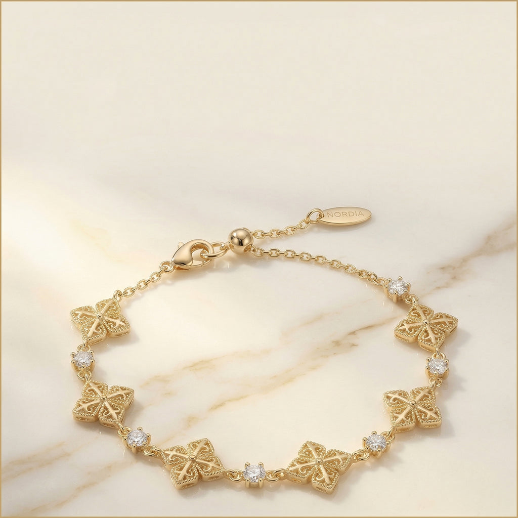 Gold-Plated Lace and Crystal Accent Bracelet