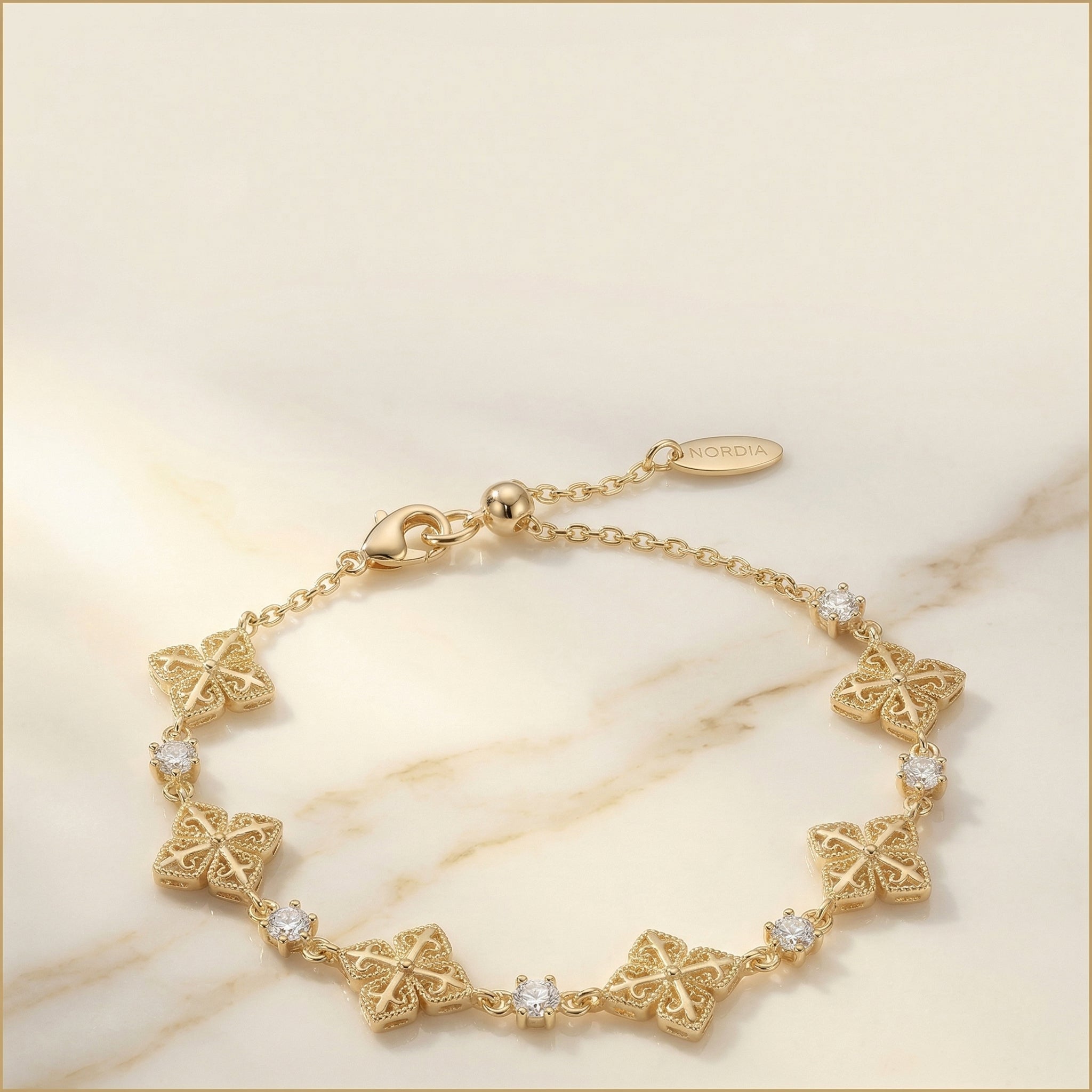 Gold-Plated Lace and Crystal Accent Bracelet