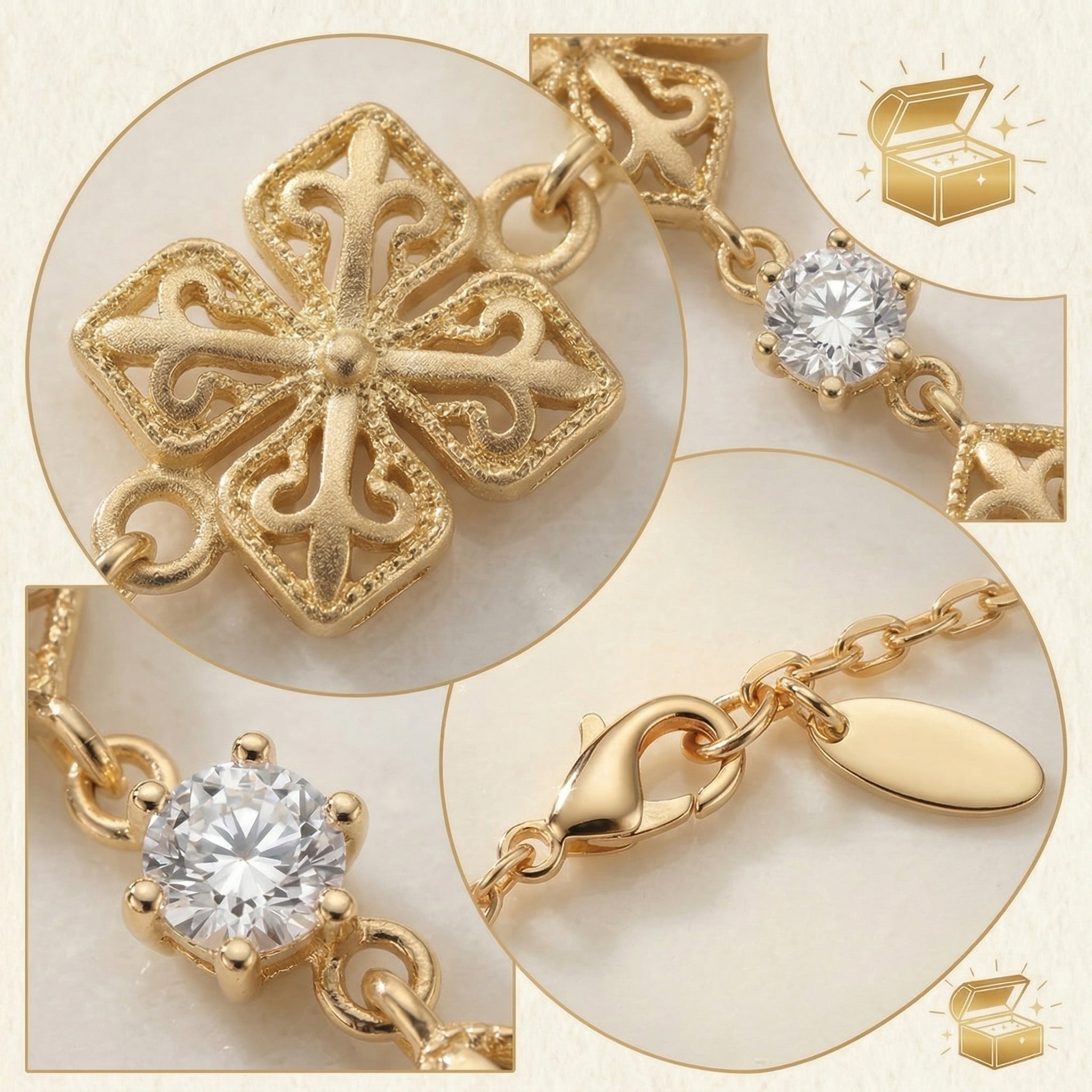 Gold-Plated Lace and Crystal Accent Bracelet