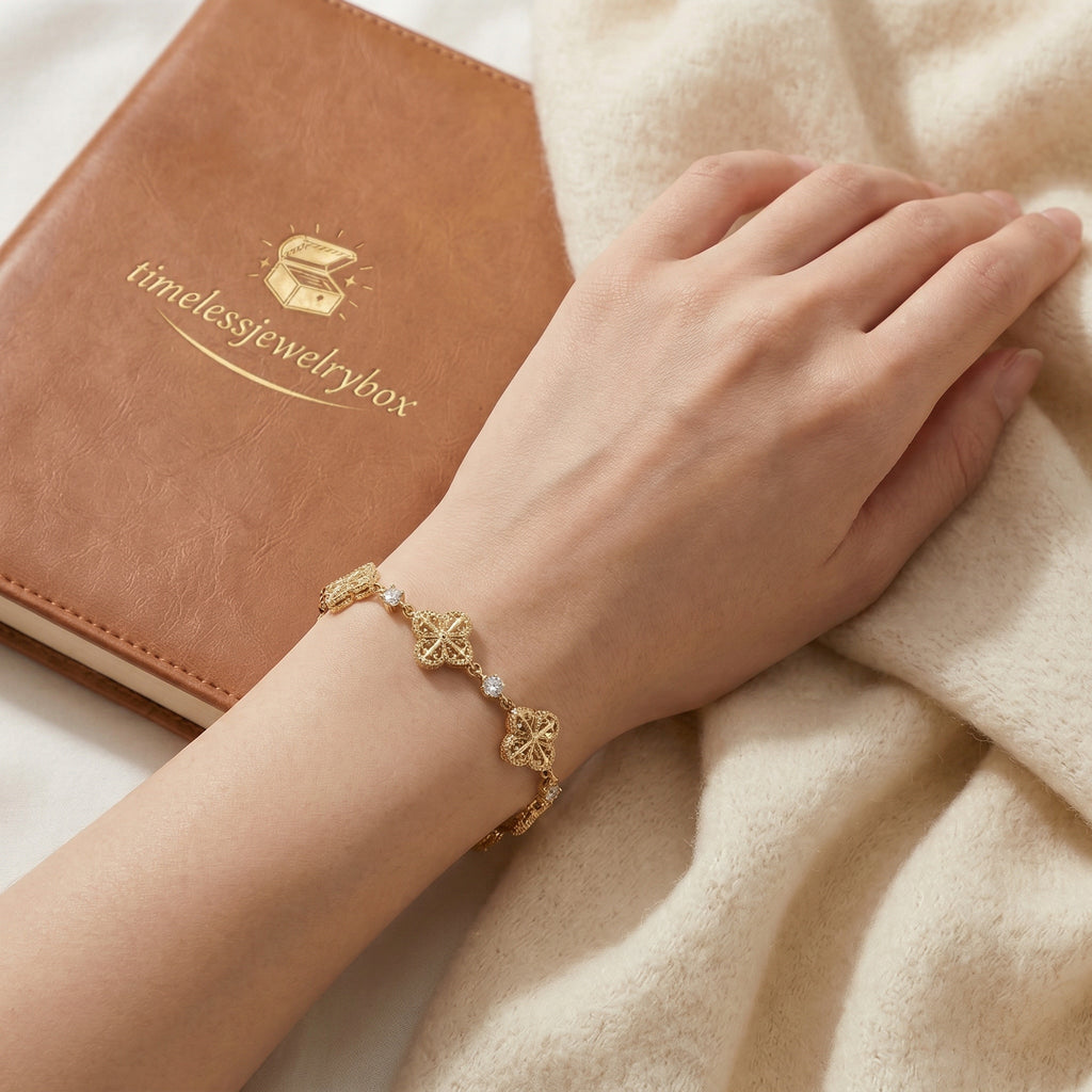 Gold-Plated Lace and Crystal Accent Bracelet