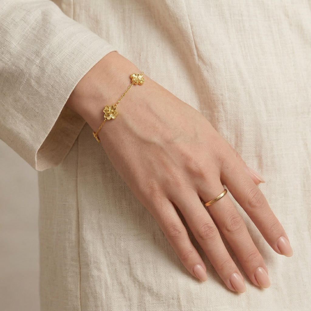 Gold-Plated Floral Link Bracelet