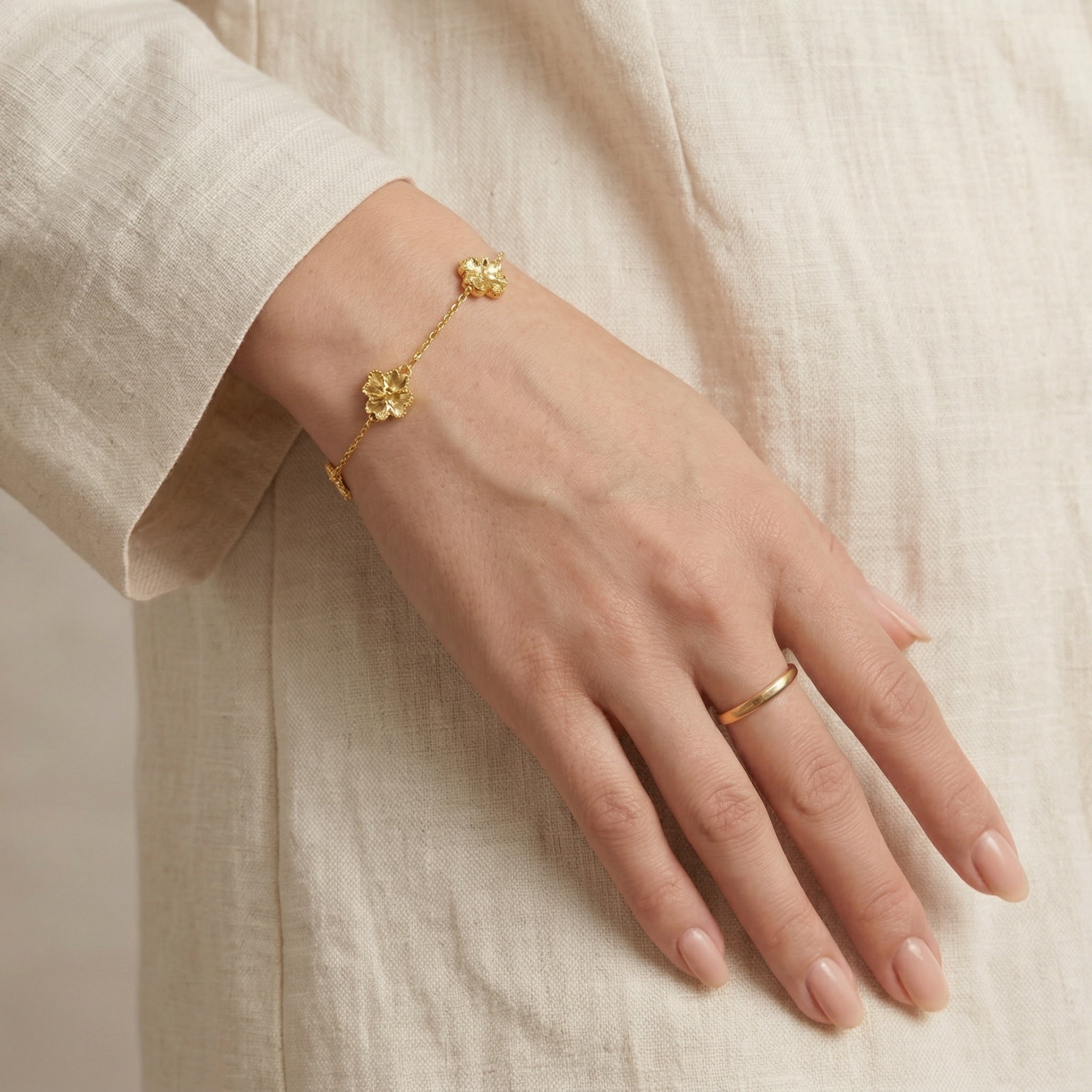 Gold-Plated Floral Link Bracelet