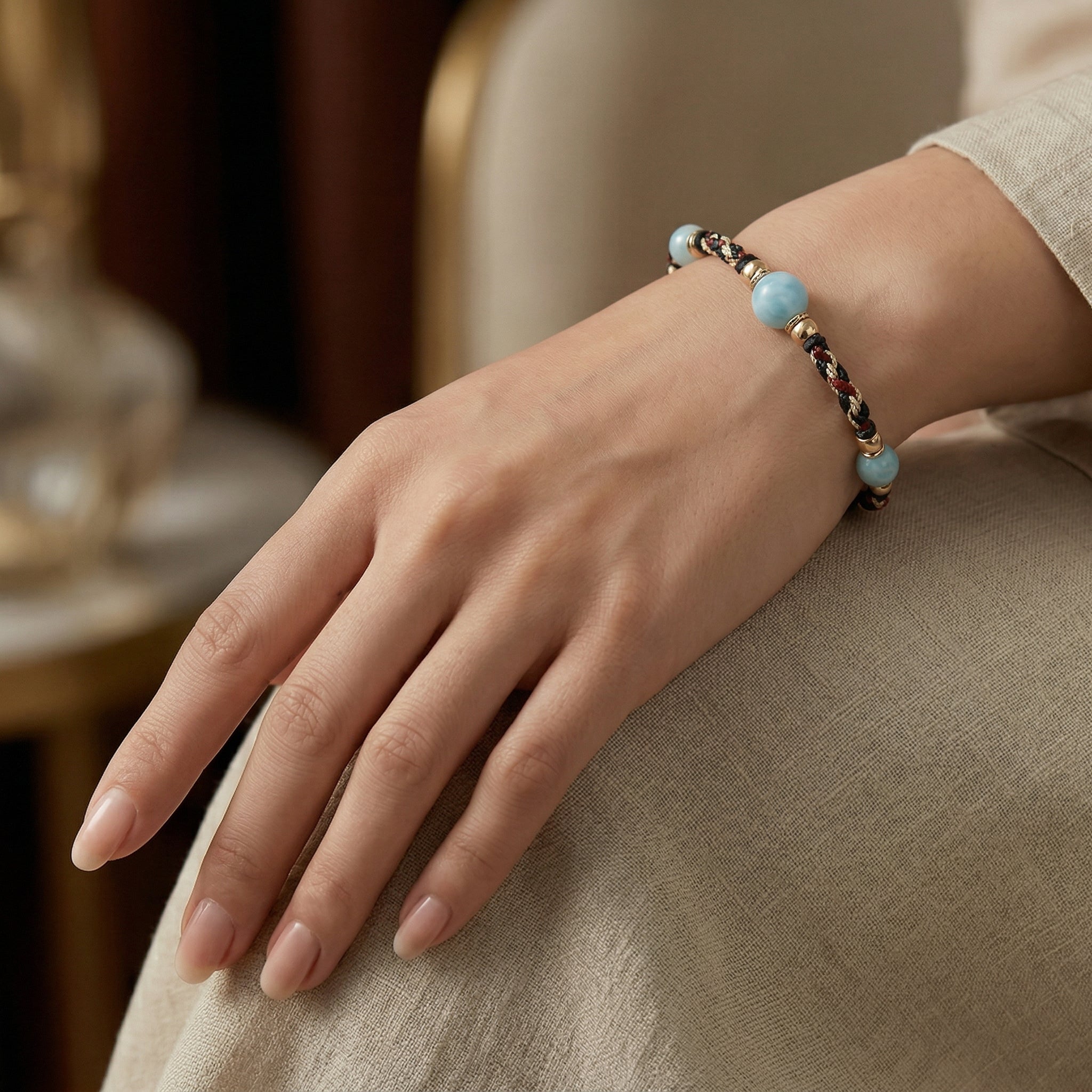 Braided Blue Bead Accent Bracelet