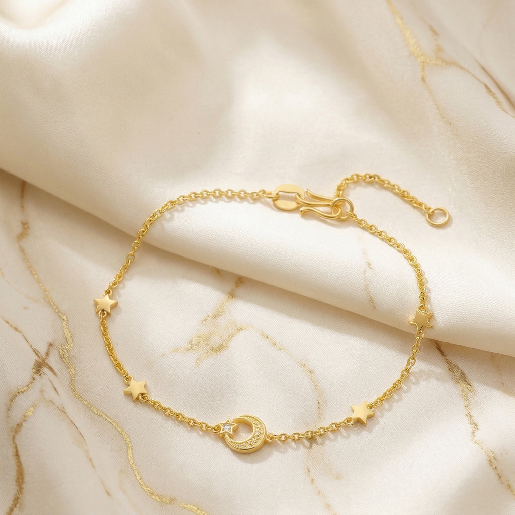 Gold-Plated Star and Moon Bracelet