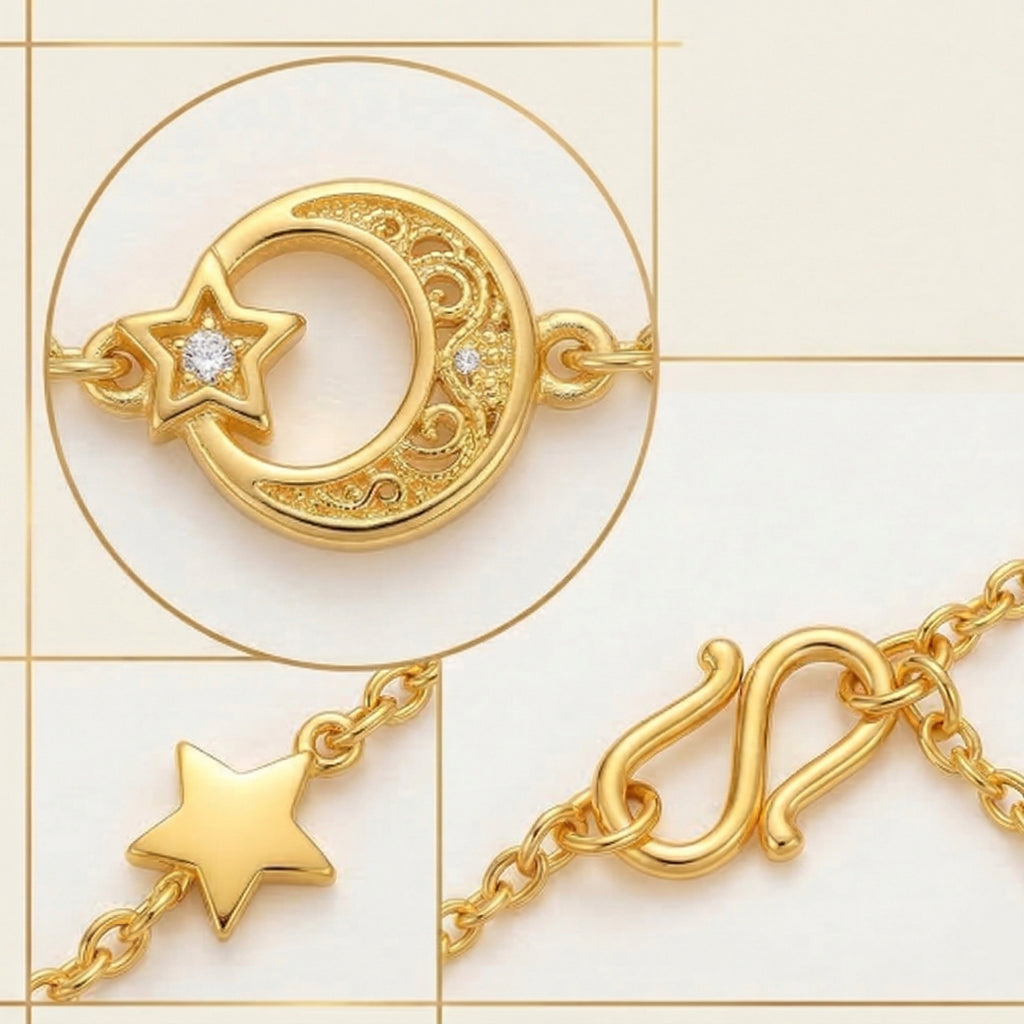Gold-Plated Star and Moon Bracelet