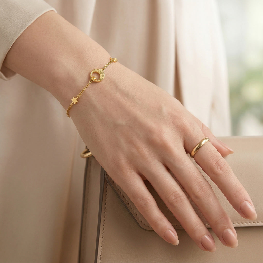 Gold-Plated Star and Moon Bracelet