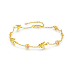 Gold-Plated Bird and Flower Charm Bracelet