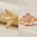 Gold-Plated Bird and Flower Charm Bracelet