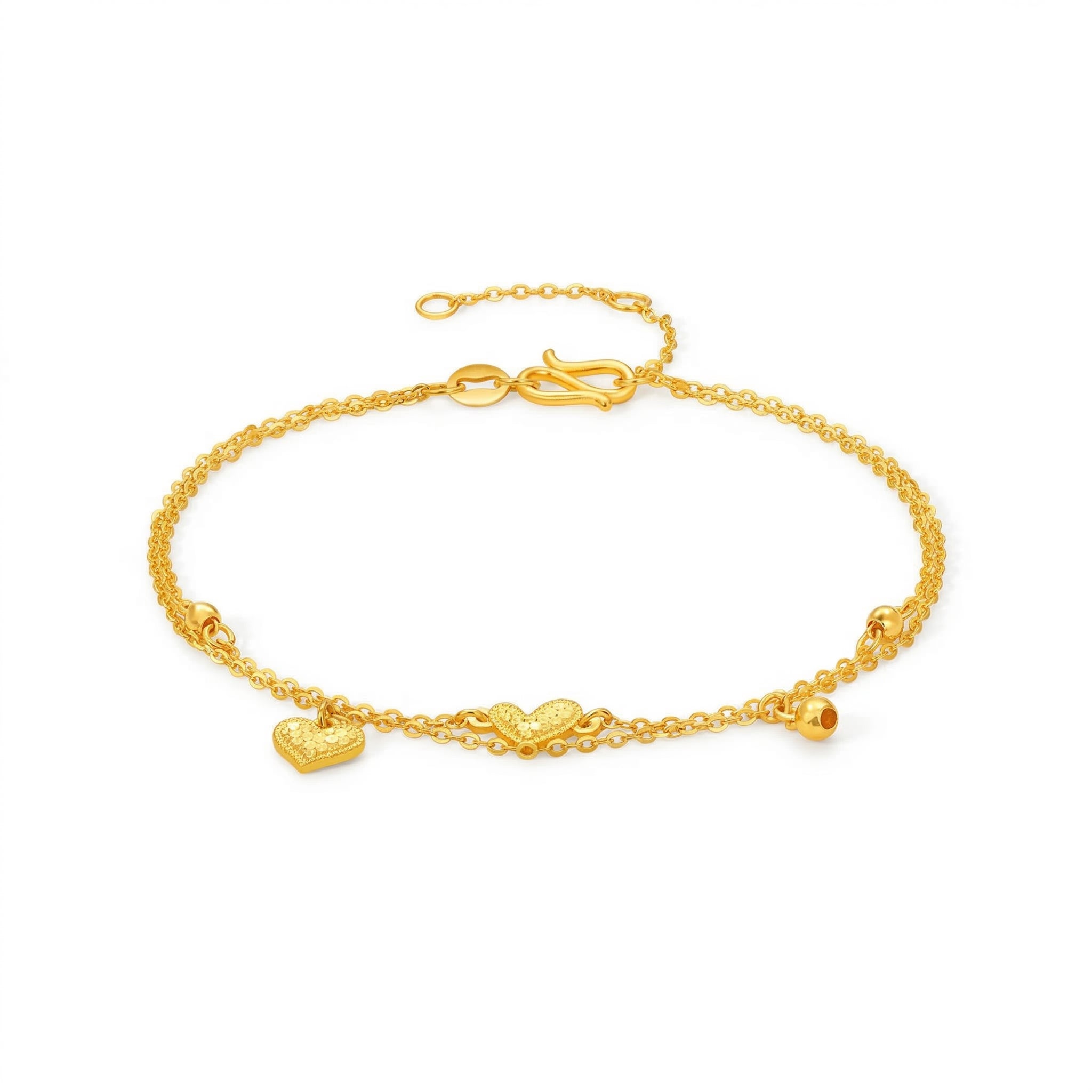 Gold-Plated Heart and Charm Bracelet