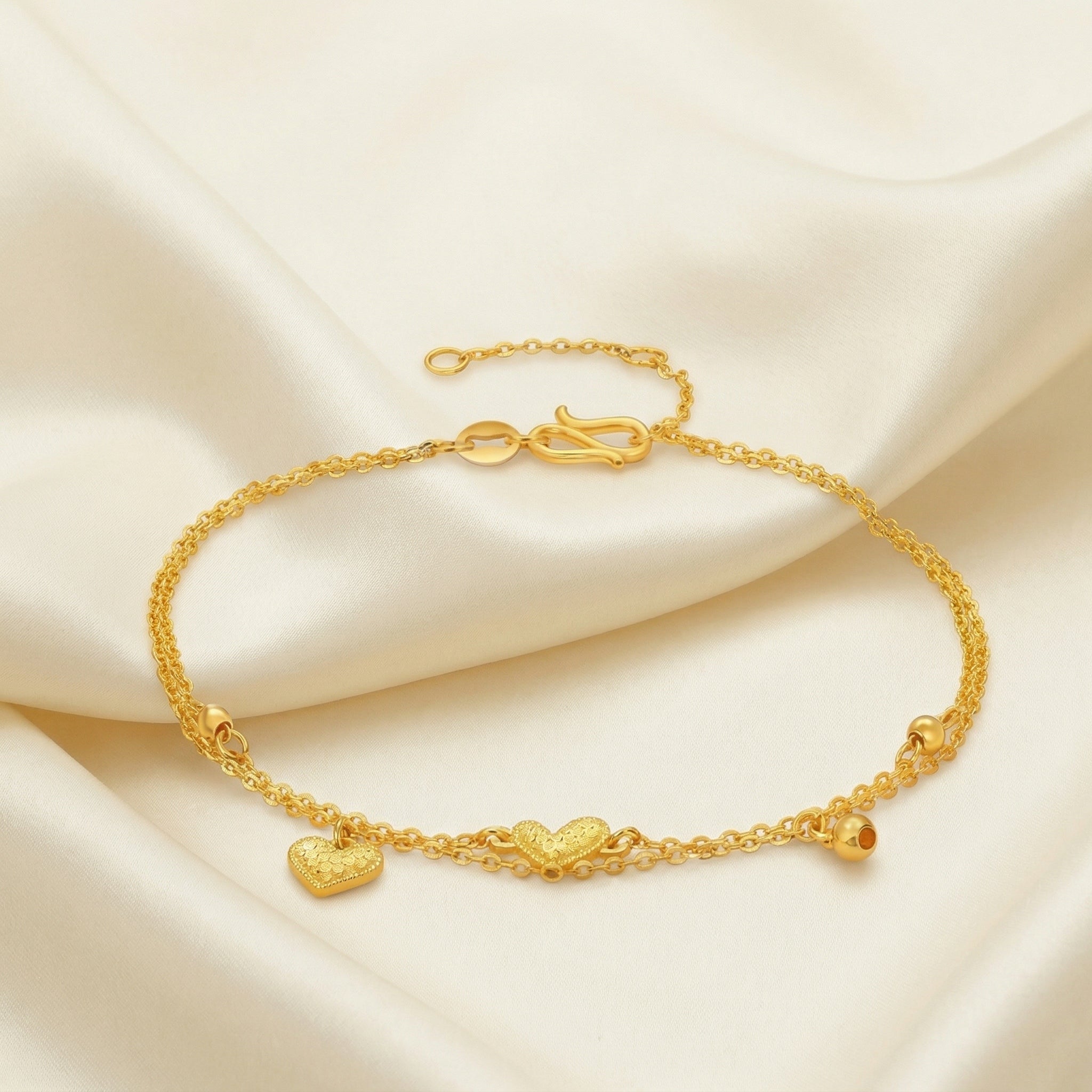 Gold-Plated Heart and Charm Bracelet