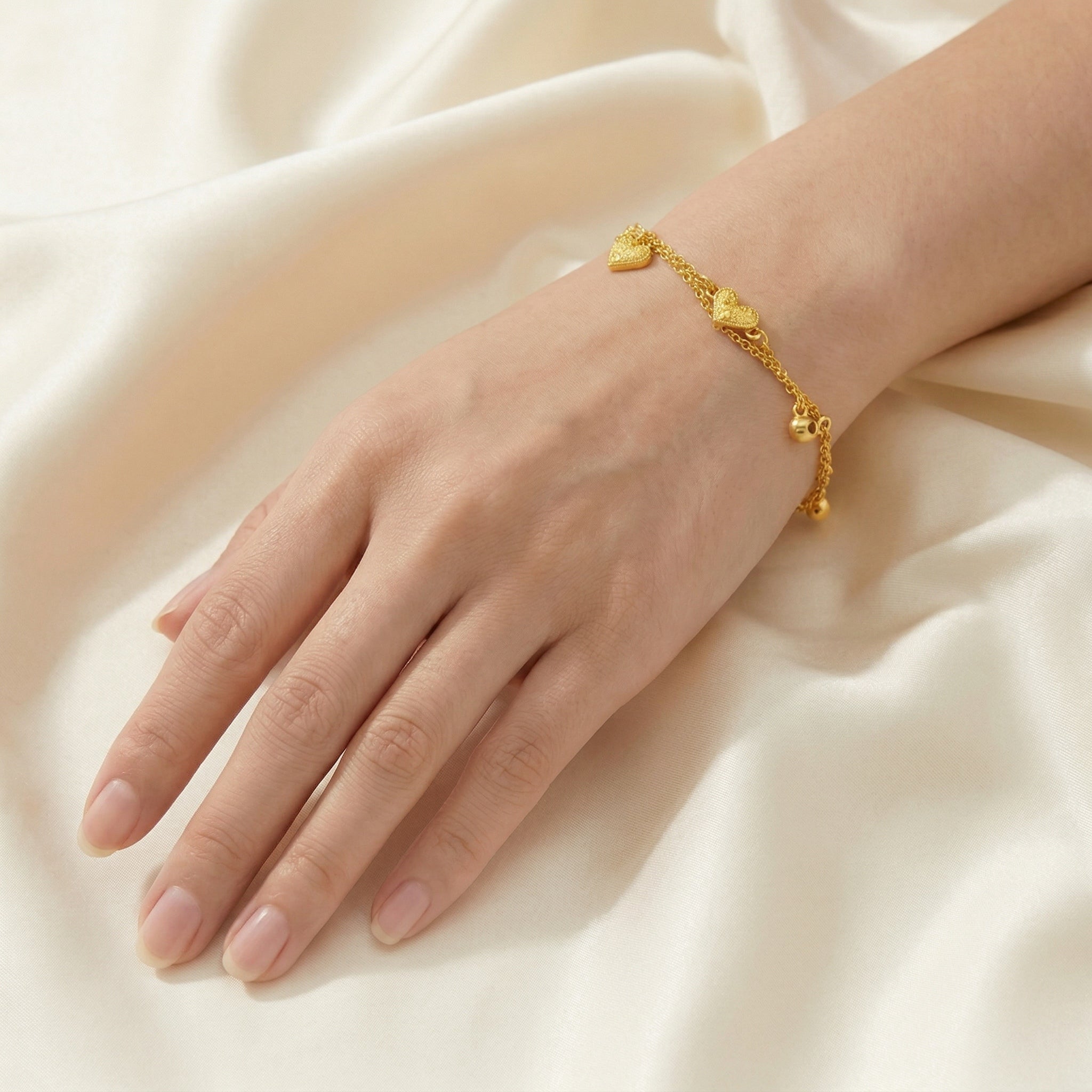 Gold-Plated Heart and Charm Bracelet