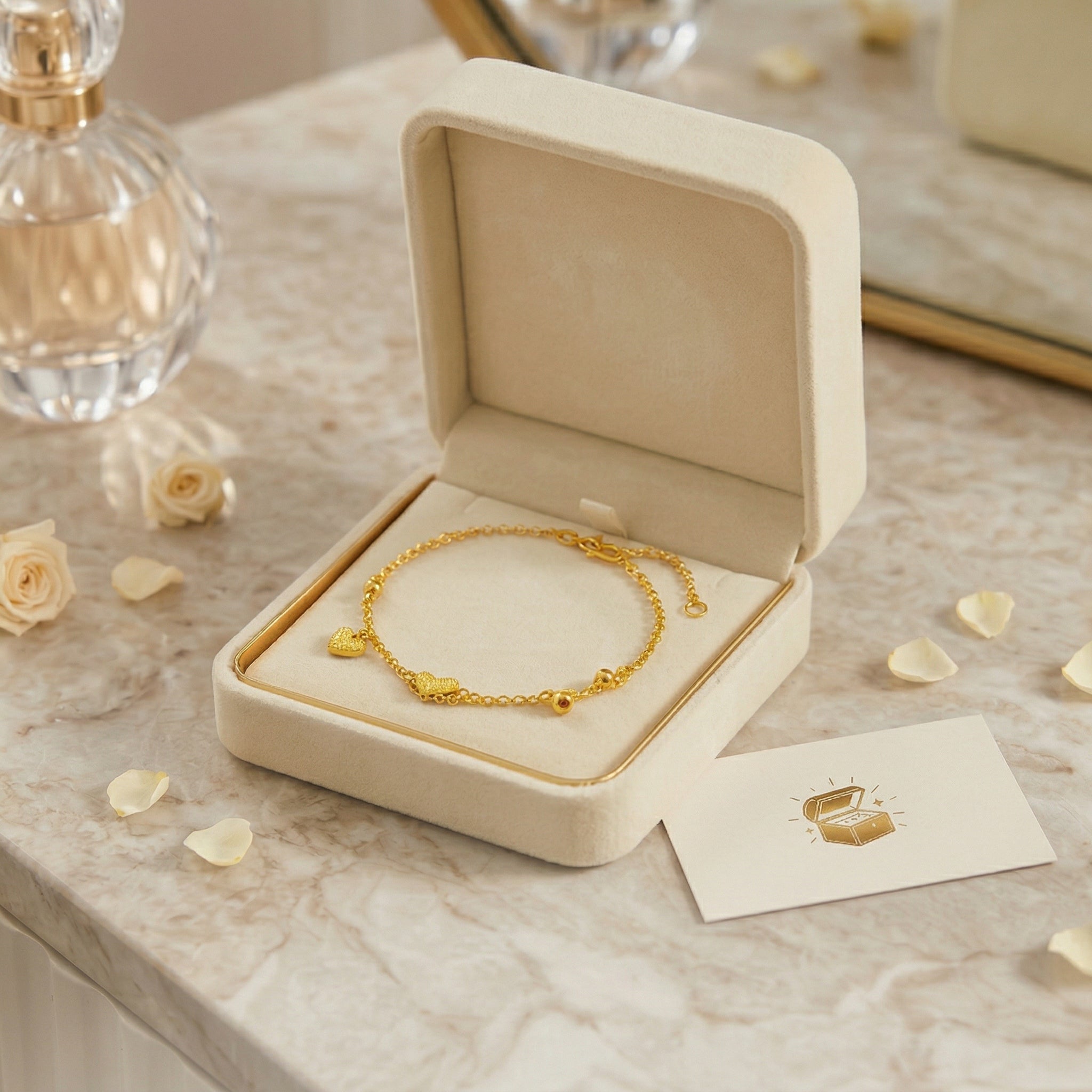 Gold-Plated Heart and Charm Bracelet