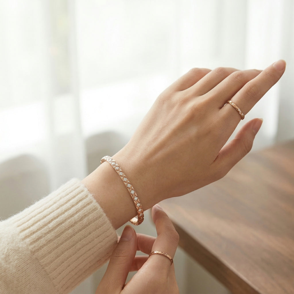 Rose Gold-Plated Crystal-Accented Bangle