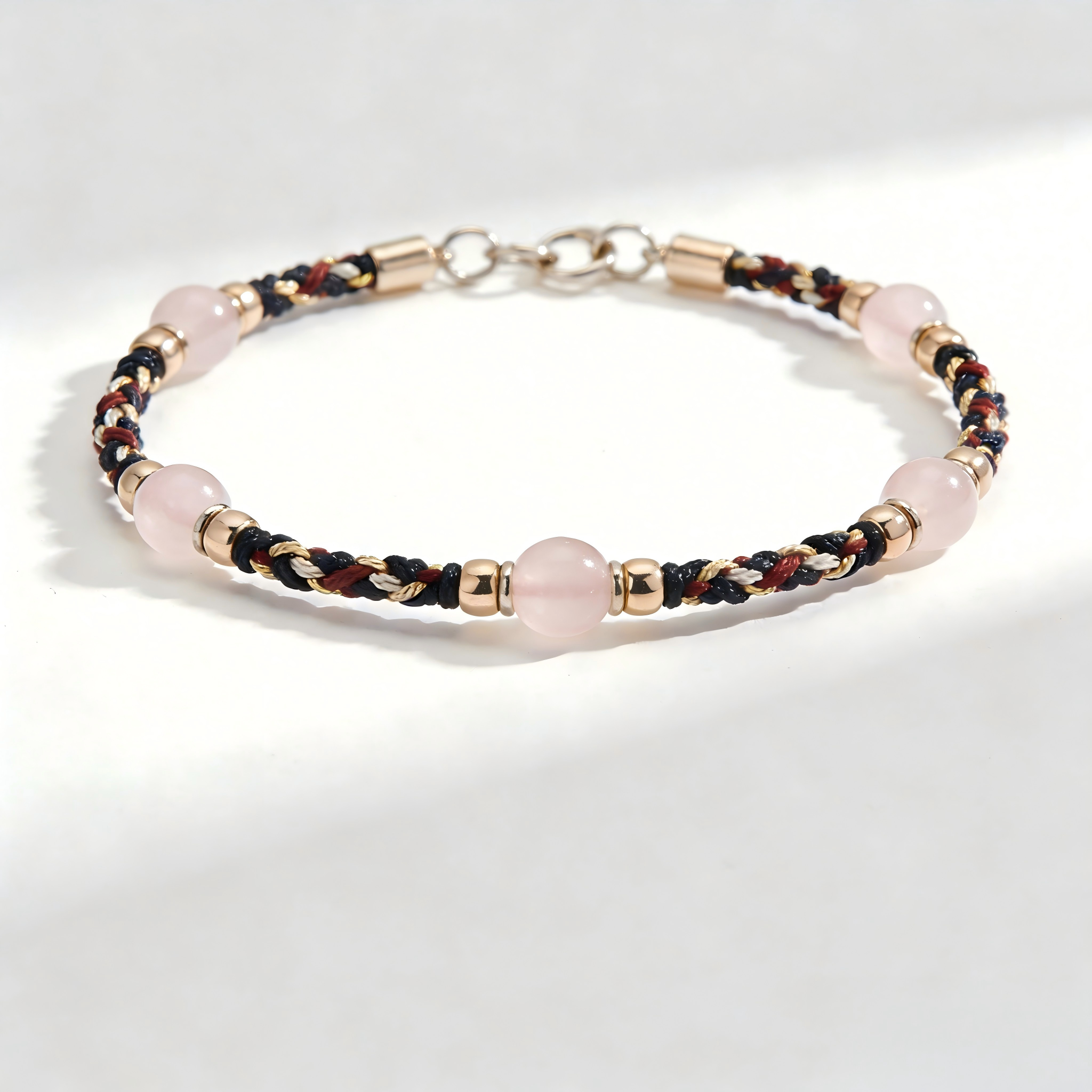 Braided Pink Bead Accent Bracelet