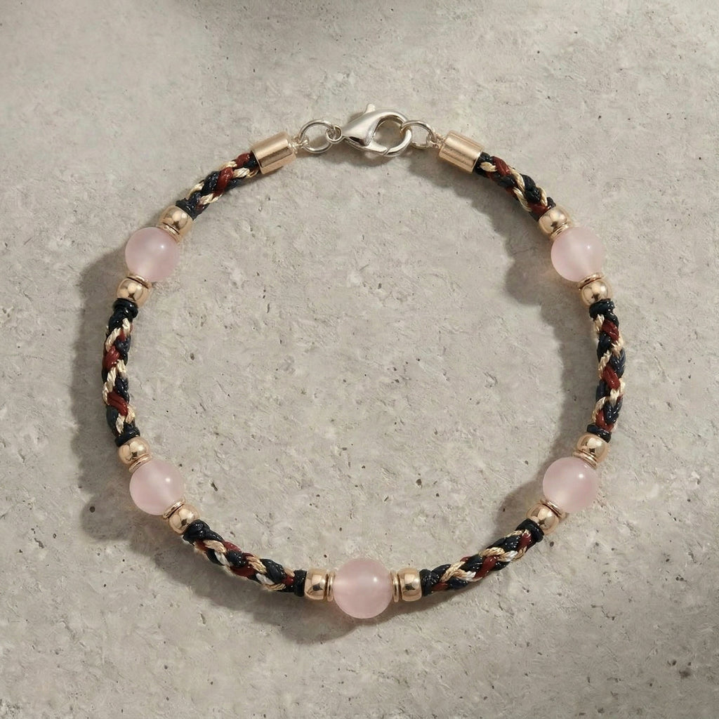 Braided Pink Bead Accent Bracelet