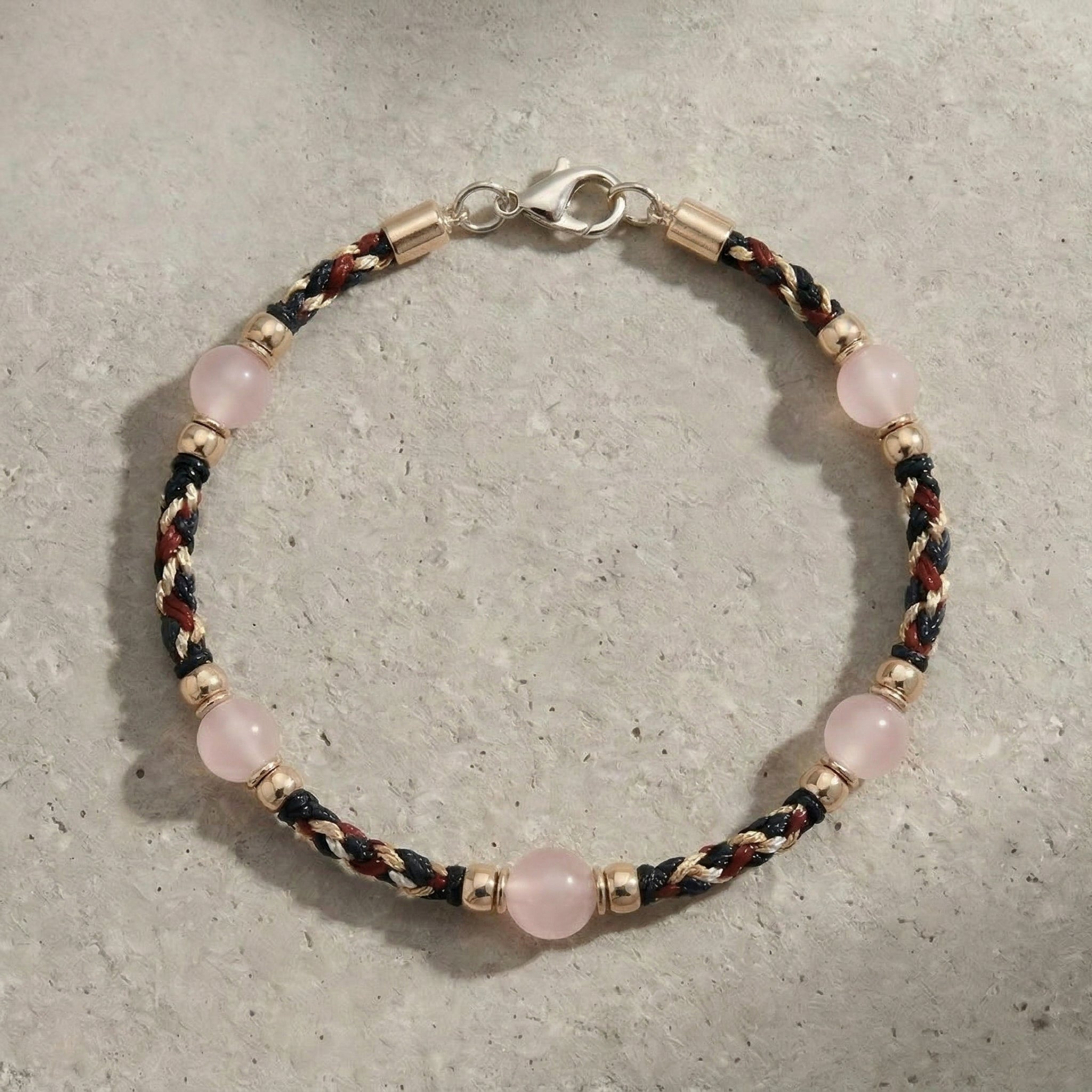 Braided Pink Bead Accent Bracelet