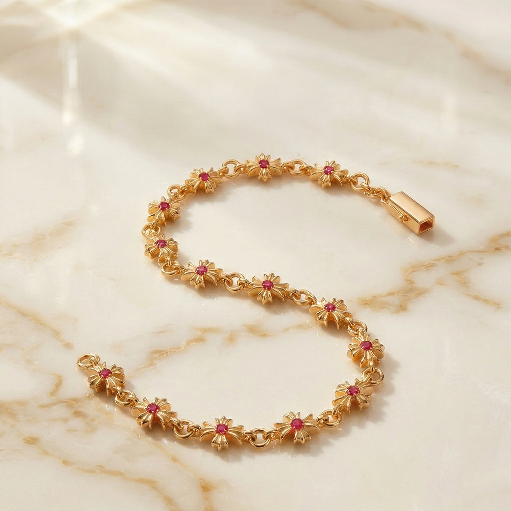 Gold-Plated Floral and Crystal Bracelet