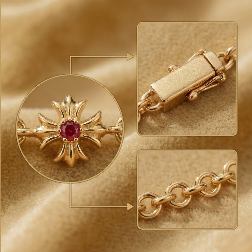 Gold-Plated Floral and Crystal Bracelet