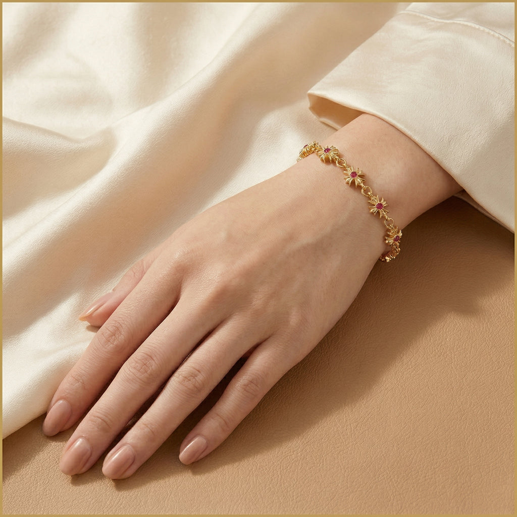 Gold-Plated Floral and Crystal Bracelet