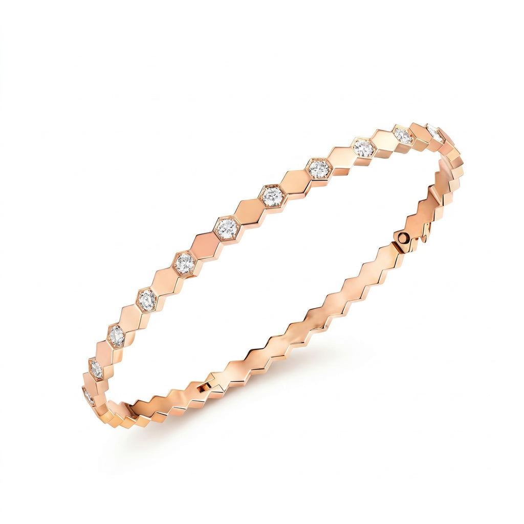 Rose Gold Hexagon Crystal Bangle