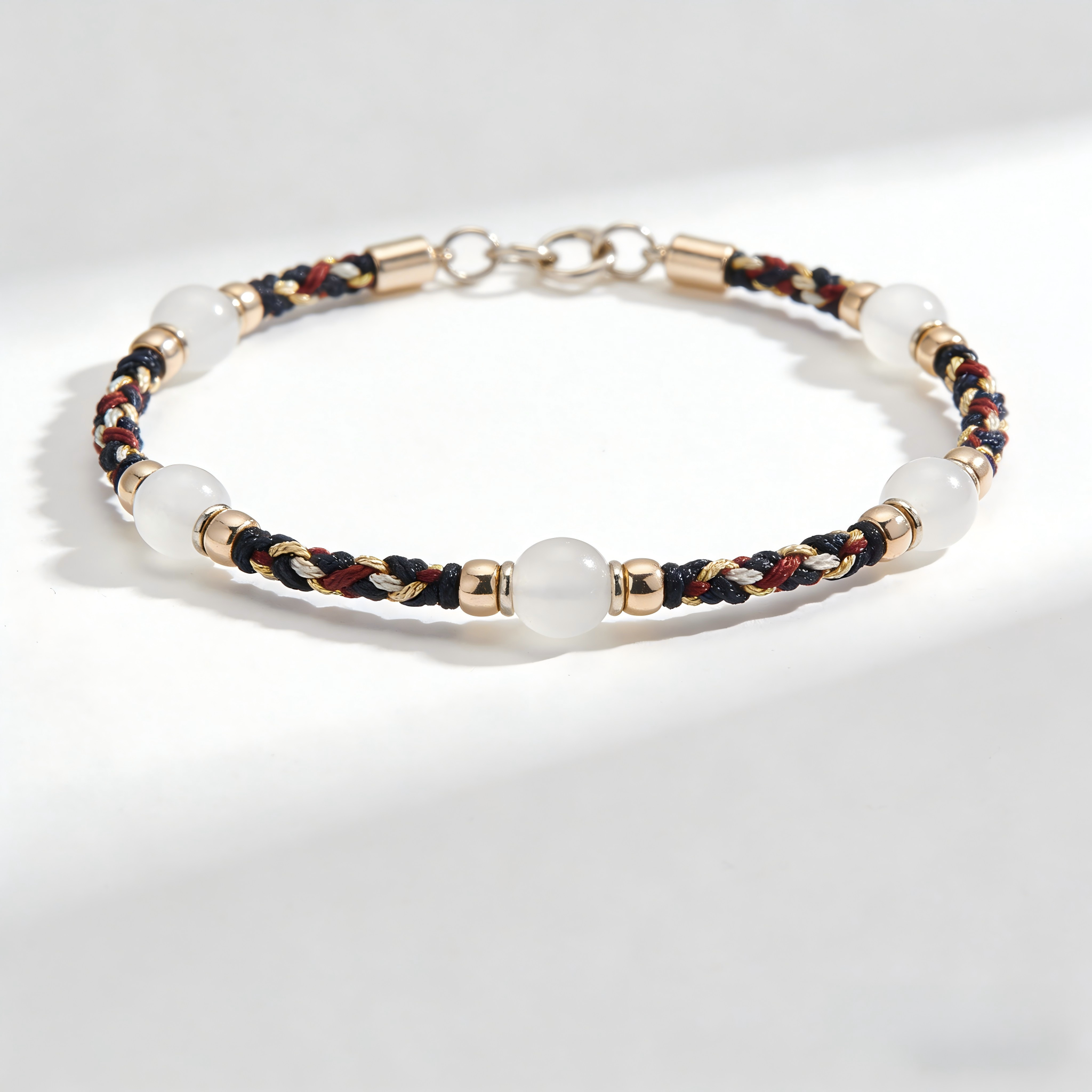 Braided White Bead Accent Bracelet