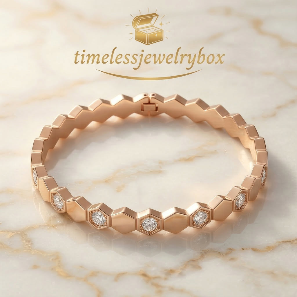 Rose Gold Hexagon Crystal Bangle