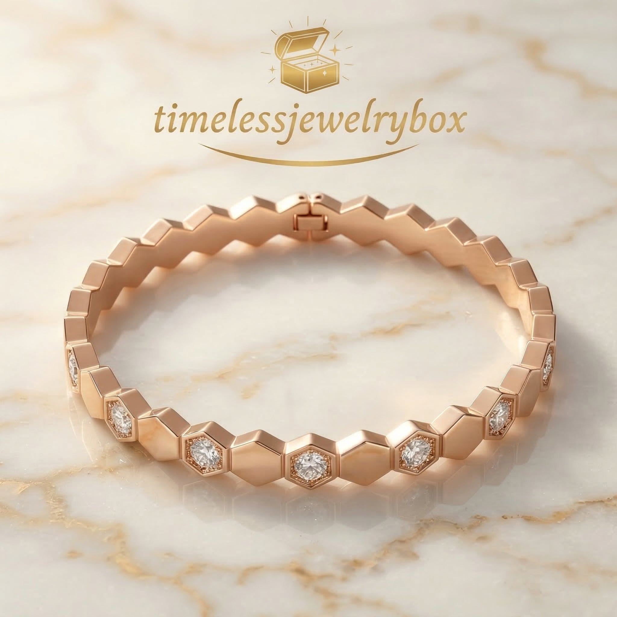 Rose Gold Hexagon Crystal Bangle