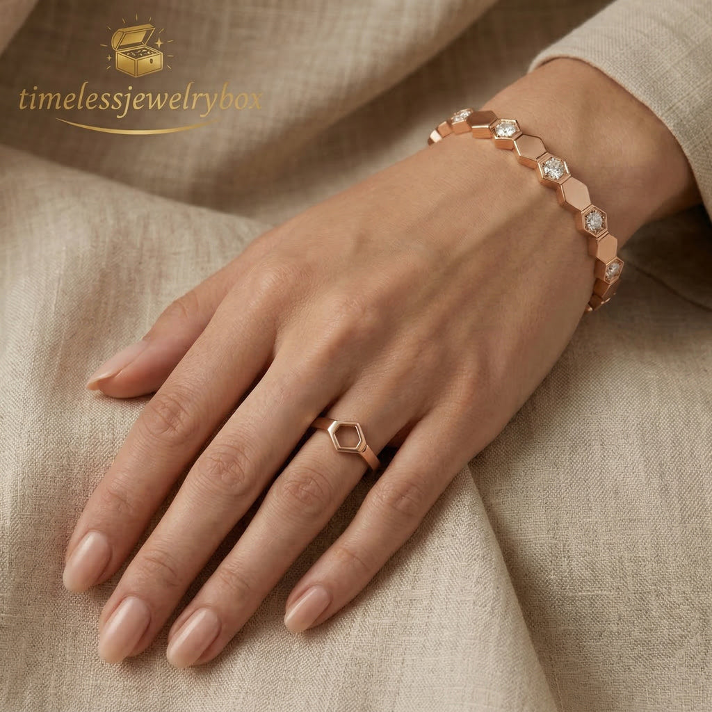 Rose Gold Hexagon Crystal Bangle