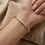 Gold-Plated Beaded Bangle with Crystal Bar
