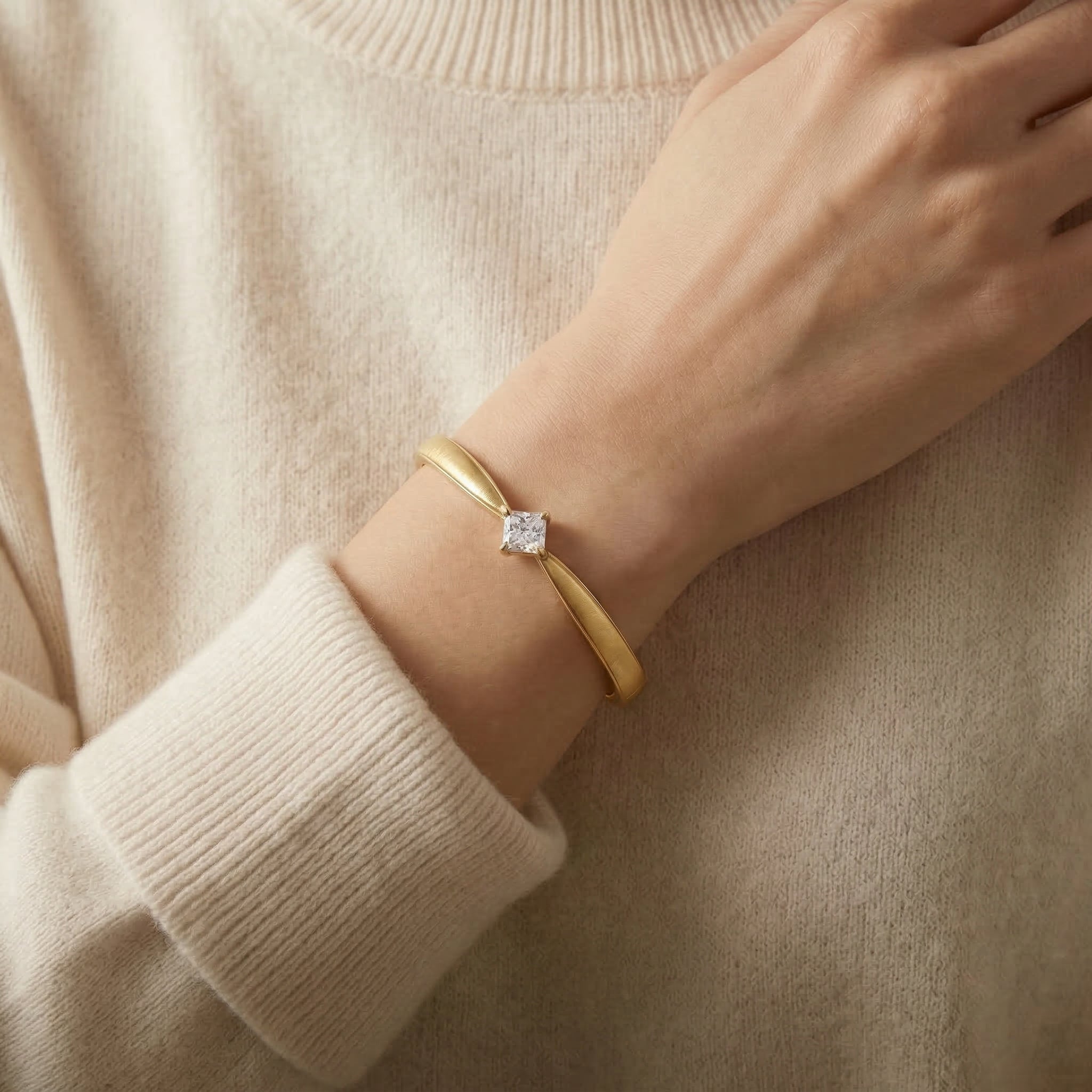 Gold-Plated Diamond-Accented Bangle